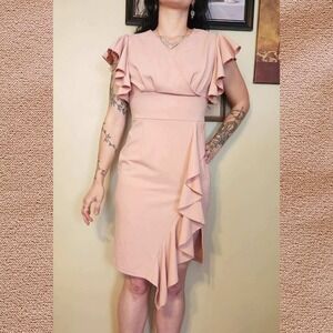 Blush Pink Bodycon Dress with Slit & Ruffles